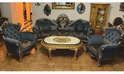 Produktbild von Casa Padrino Luxus Barock Wohnzimmer Möbel Set Blau / Gold / Silber - Barockstil Möbel