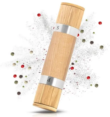 Produktbild von EKVALLY HERM II 2in1 Salz und Pfeffermühle Gewürzmühle Eiche Keramikmahlwerk Pfeffermühle ohne Inhalt modern kreativ langlebig vielseitig