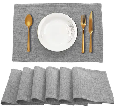Platzdeckchen Set 6er Leinen Hellgrau 45x30 cm