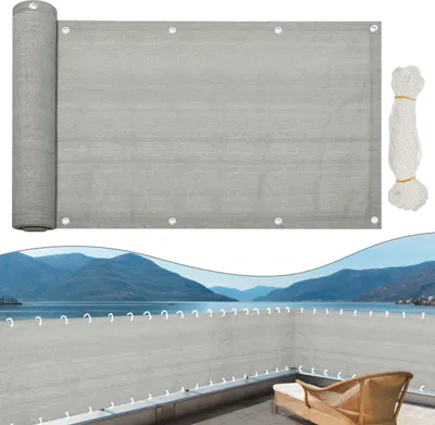 Produktbild von TolleTour Balkonsichtschutz aus HDPE (180g/m2), 75x600cm, Balkonabdeckung mit Ösen, Schattiergewebe, UV-Schutz, Windschutz, Reißfeste, Grau, für Garten, Terrasse, Außenpool
