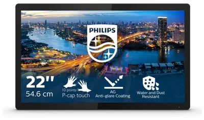 Image de Philips B Line 222B1TFL - Moniteur LED - 55,9 cm (22") (21,5" sichtbar) - Écran tactile - 1920 x 1080 Full HD (1080p) @ 75 Hz - IPS - 400 cd/m² - 1000:1 - 4 ms - HDMI, DVI-D, VGA, DisplayPort - Texture noire