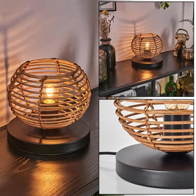 Produktbild von Messerotti Tischlampe aus Metall/Rattan in Schwarz/Braun