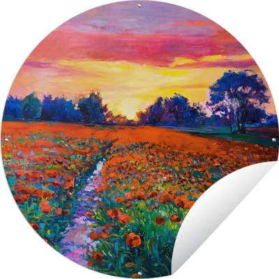 Produktbild von MuchoWow® Gartenposter Outdoor-Poster Rund Malerei - Natur - Blumen - Ölfarbe Ø 150 cm Gartendeko Rundes Poster draußen