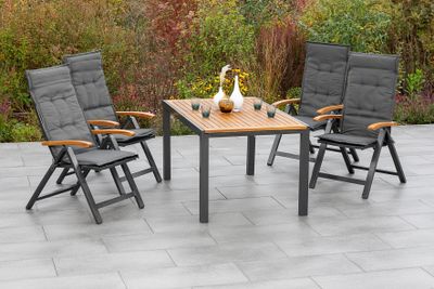Merxx Gartenmöbelset "Tilos" 9tlg. mit Ausziehtisch 150/200 x 90 cm, inkl. Kissen - Aluminiumgestell Graphit mit Akazienholz