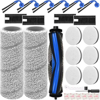 Produktbild von 26 Stück Zubehörset für ECOVACS X11 OMNICYCLONE Saugroboter, 1 Hauptbürste 2 Mopp Reinigungswalze 6 Wattefilter 6 Seitenbürsten 4 Filter 1 Reinigungsbürste 6 Flach-Duftstein, Staubsauger-Zubehörsatz