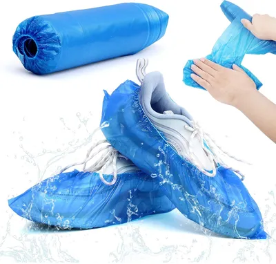 Obrázok produktu pre Jednorazové návleky na topánky 50 kusov, modrý CPE, vodoodolné, protišmykové, pre domácnosť