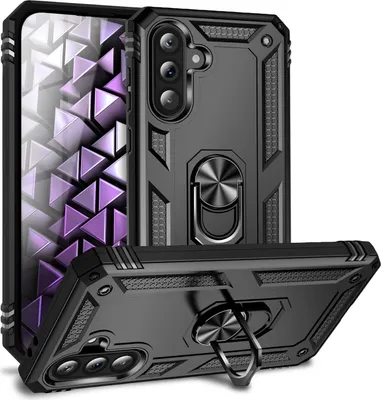 Produktbild von NALIA Panzerhülle für Samsung Galaxy A36 – Drehbarer Ring-Ständer 360° – RINGDEFEND (Stoßfestes Outdoor Case) – Marke aus Berlin – Vulkanschwarz