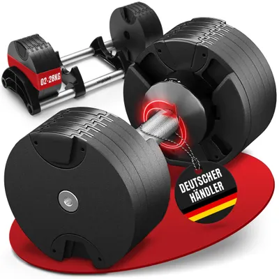 Produktbild von Miweba Sports verstellbare Kurzhantel VH200 | 2 - 28 Kilo variable Gewichte - mit Halterung - Krafttraining - Hantel Training - 14 Stufen einstellbar
