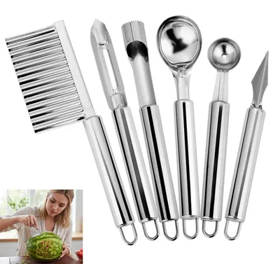 Produktbild von 6 teiliges Kugelausstecher Set Melonenausstecher Parisienne Ausstecher aus Edelstahl Küchenwerkzeug für Obstsalat und Gemüse