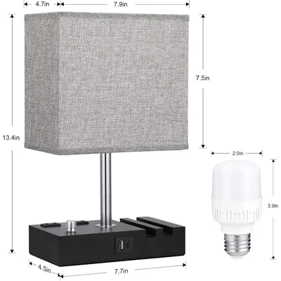 Produktbild von Tischlampe, Nachttischlampe für Schlafzimmer mit 2 USB-Anschlüssen, mit Touch-Steuerung, Ladeanschlüssen und Handyhalterung, 3-stufig dimmbare