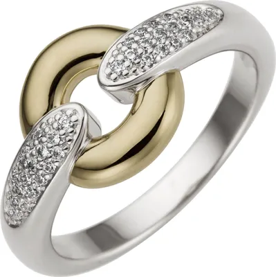 Produktbild von Ring aus 585 Gold Gelbgold & Weißgold bicolor mit 32 Diamanten Brillanten Innenumfang 58mm  Ø18.5mm