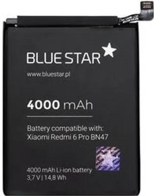 A black battery with white text and a white star logo.