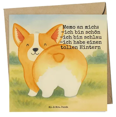 Produktbild von Mr. & Mrs. Panda Glückwunschkarte Corgi Po Design - Weiß - Geschenk, Haustier, anlasskarte, Klappkarte, doppelkarte, Hund, Grußkarte, Motivation, Spruch, Corgie, Positiv