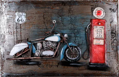 Image de Tableau en métal fait à la main Nouveau ! Station de gaz pour motos