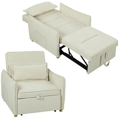 Produktbild von Schlafsessel 3 in 1 Umwandelbarer Sessel mit Bettfunktion, Lendenkissen, für Wohnzimmer Creme