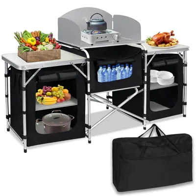 Produktbild von Campingküche Outdoorküche Campingkiste - Klappbar - MDF-Tischplatte - 174 x 46 x 110 cm - Mit Tragetasche
