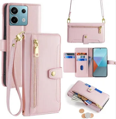 Produktbild von Handykette Xiaomi Hülle mit Band Handyhülle Kartenfächer Kunstleder Umhängetasche Redmi Note 13 Pro 5G Rosa