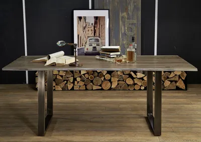 Produktbild von MASSIVMOEBEL24 Baumtisch Sheesham 200x100x78 smoked oak lackiert Plattenstärke 2,5cm FREEFORM #0103