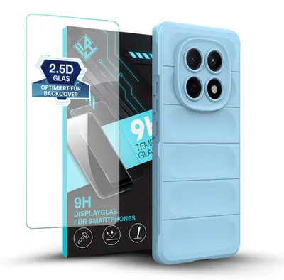 Produktbild von Handy Hülle für Xiaomi Redmi Note 15 5G mit 9H Displayglas Displayschutz Plus Grip Case Cover Schutzhülle Softgrip Farbe: Hellblau