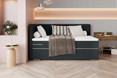 Produktbild von 99rooms Phönix Mini Plus Boxspringbett 120x200 cm Webstoff MALMO_NEW Anthrazit Seitenteil links