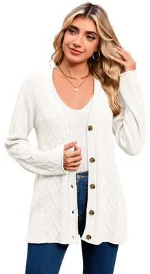Productafbeelding van YesFashion: Dunne damescardigan met kabelpatroon, V-hals, lange cardigan