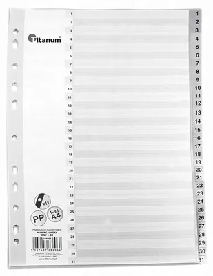 Produktbild von Titanum Registerkarten A4 Nummeriert 1-31 Polypropylen