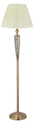 Productafbeelding van Relaxdays staande lamp, antiek design, stoffen kap, decoratieve metalen voet, E27, vloerlamp voor de woonkamer, hoogte x diameter: 157x42 cm, messing/wit