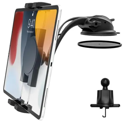 Produktbild von Tablet Halterung Auto Saugnapf, Armaturenbrett Windschutzscheibe Lüftung, Universell für 4-12,9" Geräte, Verstellbarer Arm