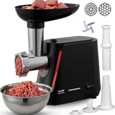 Obrázok produktu pre Heinner MG-1250BK, 1340 W, Čierna, 1,5 kg/min, Nerezová oceľ, Plast, 141 mm