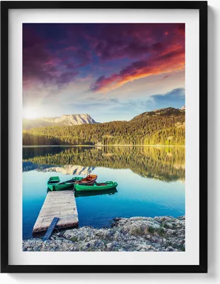 Produktbild von Flusslandschaft– Wandbild mit Rahmen – Gerahmtes Bild  – Wanddekoration – 60x80 cm –  Schwarz Rahmen
