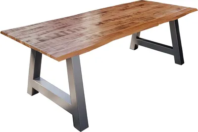 Produktbild von Esstisch Baumkante Massiv Mango naturfarben 220 x 100 silber A-Gestell DORA