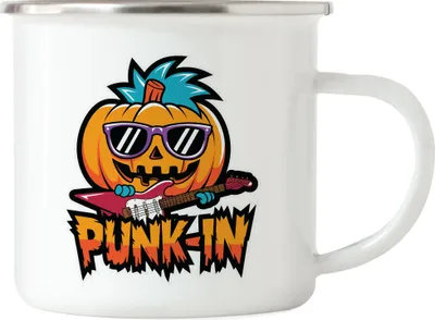 Produktbild von Punk-In Lustiges Kürbismotiv Emaille-Tasse Geschenkidee witziges Design Halloween