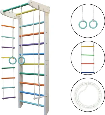 Image de Espalier pour la maison - Structure d'escalade en bois avec barre de traction « Colibris », blanc et coloré