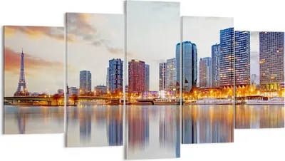 Produktbild von Bild auf Leinwand - Leinwandbild - Fluss Wolkenkratzer Ansicht Eiffle - 160x85cm - Wand Bild - Wanddeko - Leinwanddruck - Bilder - Kunstdruck - Leinwand bilder - Wandkunst - EA160x85-2831
