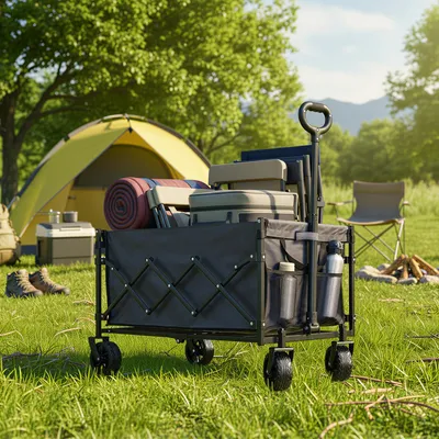 Produktbild von SONGMICS Faltbarer Bollerwagen, Transportwagen mit Griff, 4 verstärkte Rollen, 150 L, Outdoor, bis 150 kg, Garten, dunkelgrau