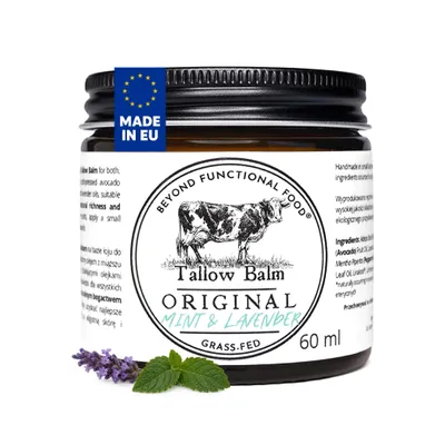 Produktbild von ORIGINAL Beef Tallow Balm mit Lavendel und Minze ätherischen Ölen, Grasgefüttert Rindertalg mit Avocadoöl, 60 ml
