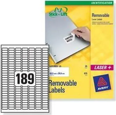 Produktbild von Ordneretikett Avery® L4731Rev-25 - 25,40 mm Breite x 10 mm Länge - Ablösbar Kleber - Rechteck - Laser - Weiß - Papier - Stick & Lift, Recyclingfähig - 189 / Blatt - 4725 Gesamtzahl Etikett(en) - 25 Blatt