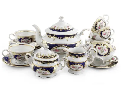 Obrázek produktu pro Čajová souprava Sonáta,  český porcelán, kobalt, růže, Leander