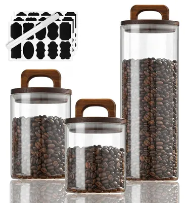 Produktbild von Set aus 3 Luftdichten Glas Aufbewahrungsgläsern mit Holzdeckel