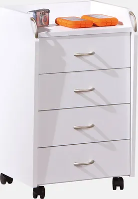 Produktbild von Kommode mit Rollen, 4 Schubladen, 40 x 36 x 65 cm, Büromöbel, weiß