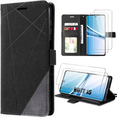 Image de Coque + 2 Verres Trempés pour Xiaomi Redmi Note 15 5G/4G, Protection Anti-Rayures CuirPolyuréthaneNoir