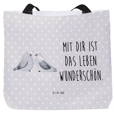 Produktbild von Mr. & Mrs. Panda Tote Bag Turteltauben Liebe - Grau Pastell - Geschenk, Tauben, Laptoptasche, Paar, Schultasche, Strandtasche, Reisetasche, Liebesgeschenk, Tasche