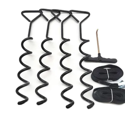 Produktbild von Hodzeed 4 Stück Bodenanker Set für Trampolin Bodenverankerung - Verzinkt und rostfrei Erdanker für Trampoline,Garten,Schaukeln,Campingplatz,4 robute Gurte