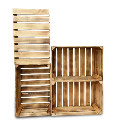 Produktbild von 4er Holzkisten, 60x40x20 cm, Aufbewahrung und Dekoration für Zuhause in Geflammte Farbe