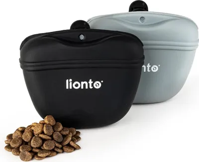 Produktbild von lionto 2er Set Silikon Futterbeutel, BPA-frei & wasserdicht, mit Magnetverschluss & Clip, grau und schwarz