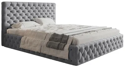 Obrázek produktu pro Čalouněná postel 200x200 Furis – úložný prostor, samet, kovový rošt – dvojlůžko Chesterfield, šedá