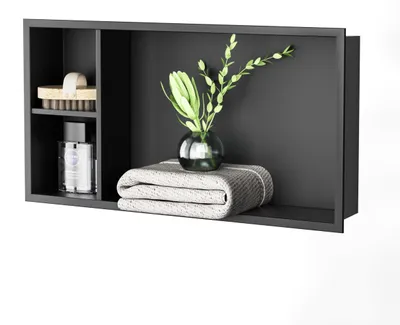 Produktbild von Einbaudusche Feuchtigkeitsbeständig - Duschregal - Edelstahl - 60x30x10 cm - Schwarz