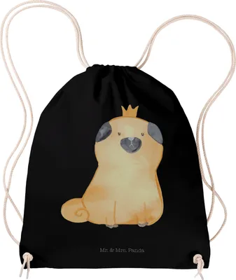 Produktbild von Mr. & Mrs. Panda Sportbeutel Mops Krone - Schwarz - Geschenk, Turnbeutel, Jutebeutel, rucksack mit kordel, Alltagstasche, Hund, Königlich, wander, sporttasche klein