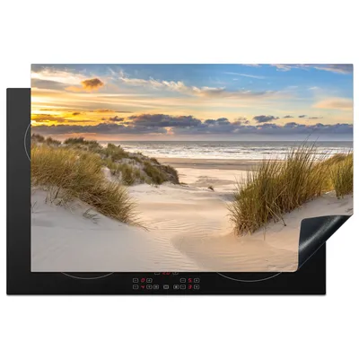 Produktbild von KitchenYeah© Herdabdeckplatte Strand - Düne - Gras - Sonnenuntergang - Meer , 81x52cm, Küche Deko, Glaskeramikkochfeld Herdabdeckung, Abdeckplatte fùr Kochfeld