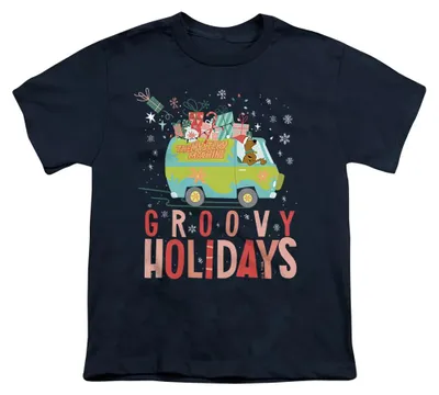 Image de T-shirt Scooby Doo - "Groovy Holidays" pour enfants, motif de Noël, référence TV37130 (taille 152-158) (bleu marine), Image générée par une IA